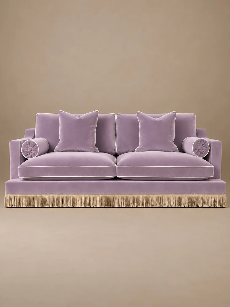 Orlando Sofa 230cm - Velvet Sangria & Cream Bullion Fringe