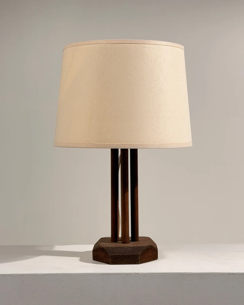 Vintage Art Deco Wood Table Lamp, France, circa 1930