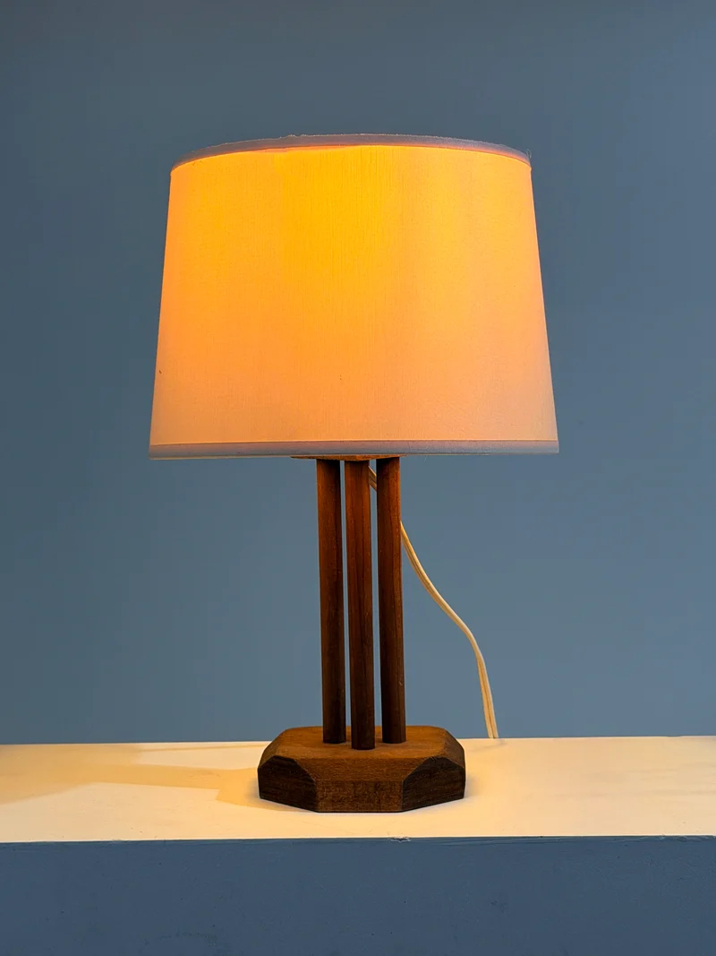 Vintage Art Deco Wood Table Lamp, France, circa 1930