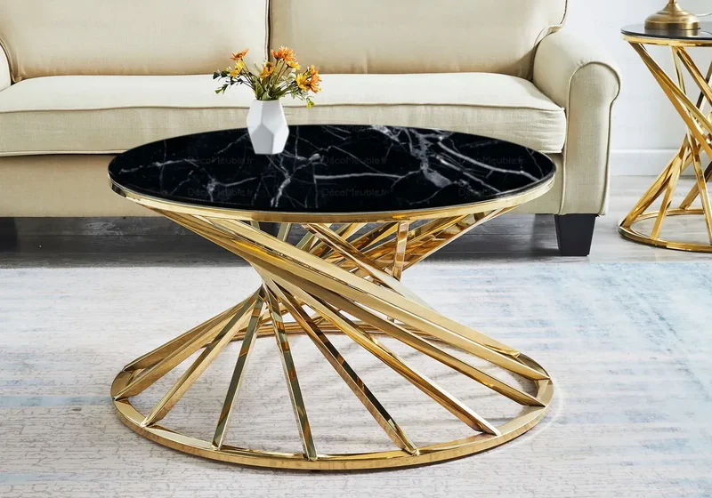 Table basse ronde marbre noir doré - Ruby