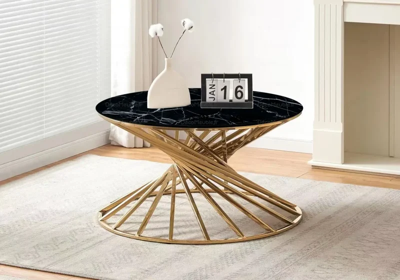 Table basse ronde marbre noir doré - Ruby