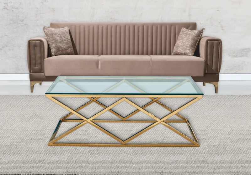 Table basse en verre transparent et pied doré - Erly