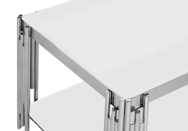 Table basse design chromé blanc - Eve