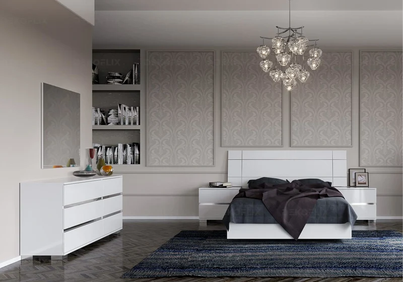 Lit adulte blanc laqué design minimaliste - Dream