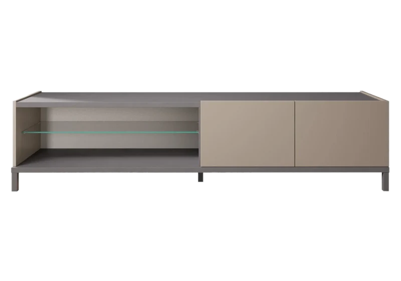 Meuble TV 2 portes et niche marbre pieds métal - Kali
