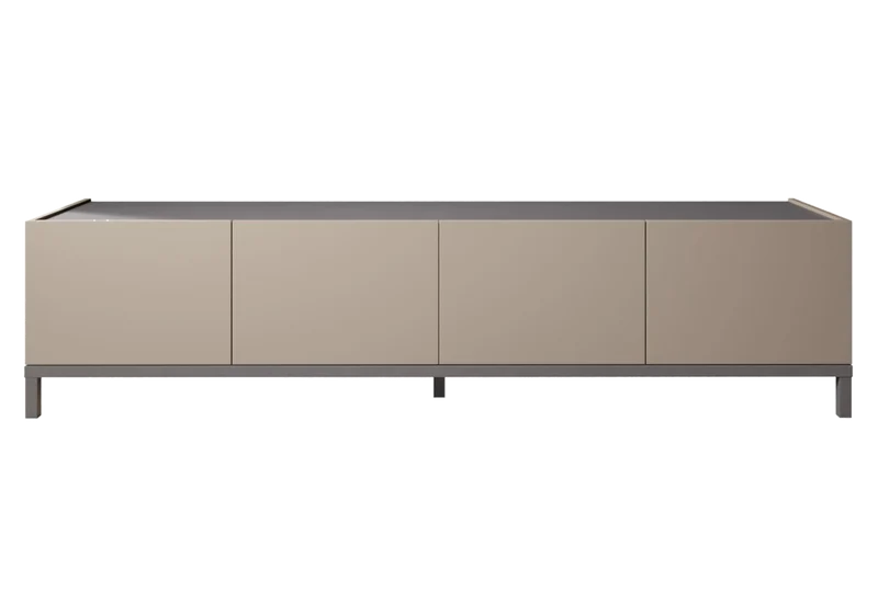 Meuble TV 2 portes et niche marbre pieds métal - Kali