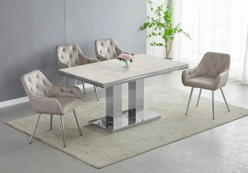 Table basse marbre beige argent design - Versus