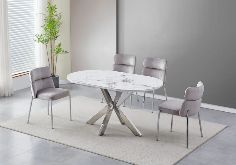 Chaises velours taupe pieds argent - Nora x4
