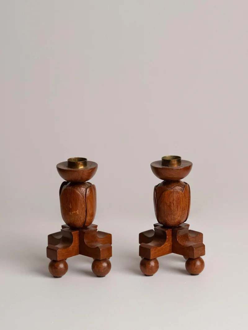 Hand-Carved Wooden Tulip Candleholders