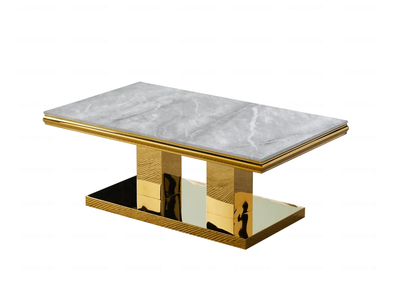 Table à manger marbre gris dorée design - Versus