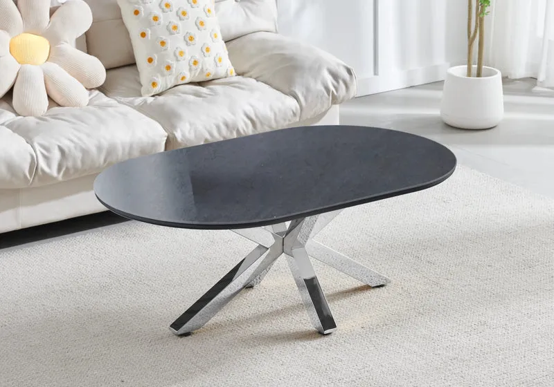 Table basse ovale céramique pierre argent - Otho