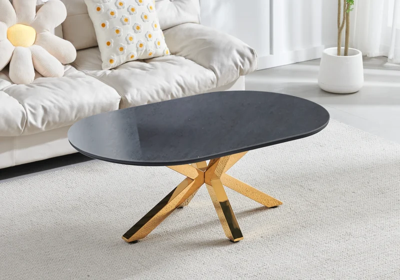 Table basse ovale céramique pierre doré - Otho