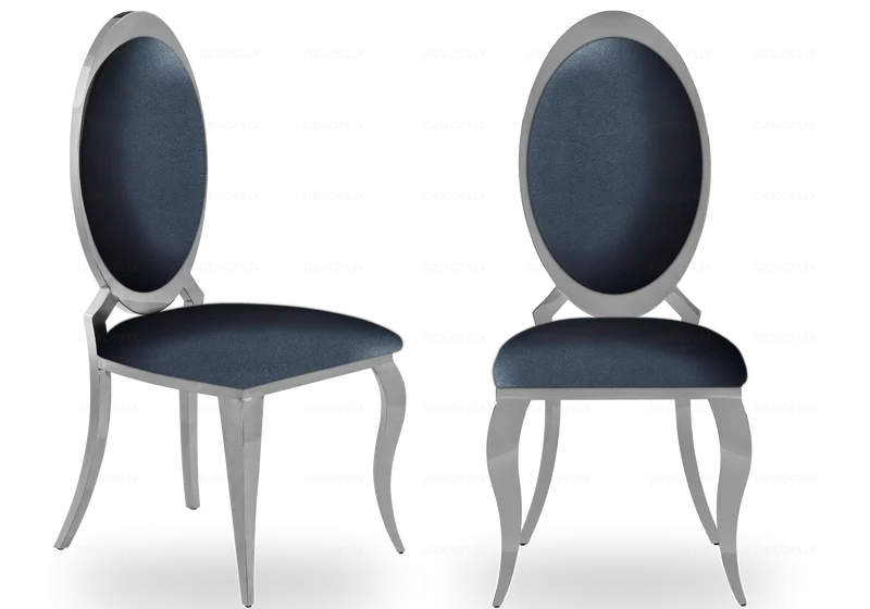 Chaises médaillon simili-cuir noir argent - Aura x4