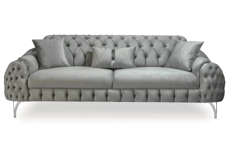 Canapé Turc Capitonné Velours Gris Argent – BELLA