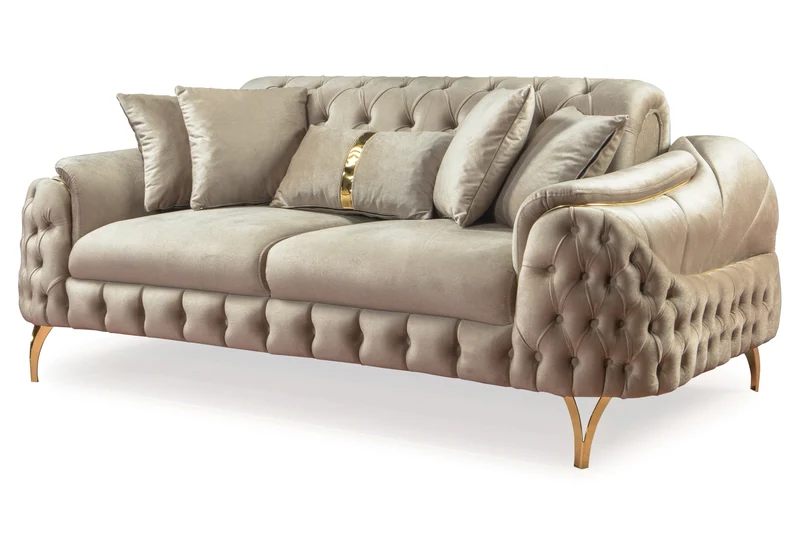 Canapé Turc Capitonné Velours Beige Doré – BELLA