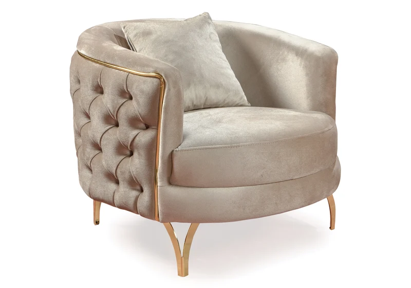 Canapé Turc Capitonné Velours Beige Doré – BELLA