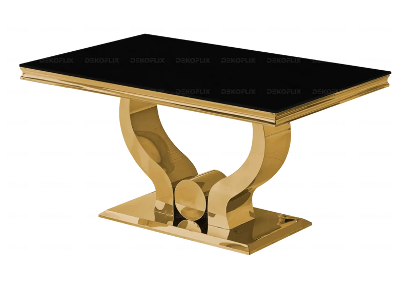 Ensemble table verre noir et chaises dorés – Omega