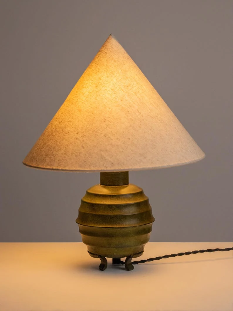 Vintage Art Deco Ribbed Metal Ceramic Table Lamp