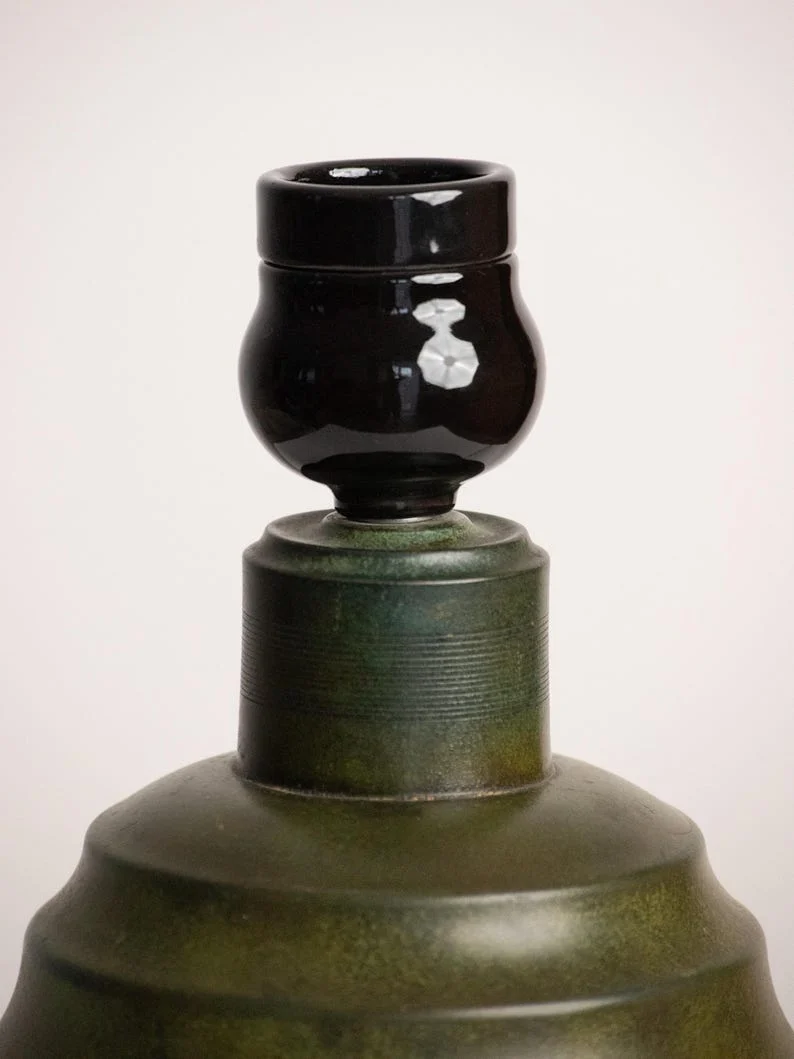 Vintage Art Deco Ribbed Metal Ceramic Table Lamp
