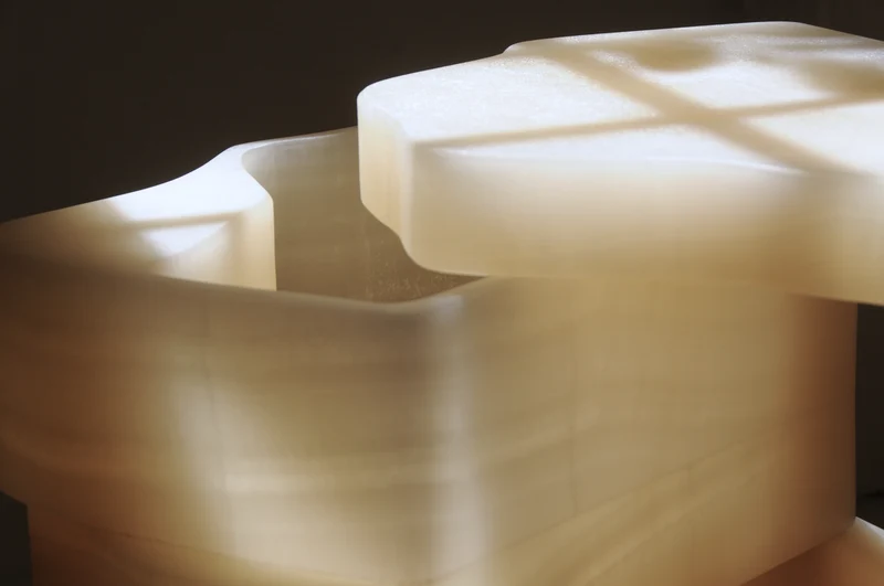 White Moth Nightstand / Side Table in White Onyx Marble