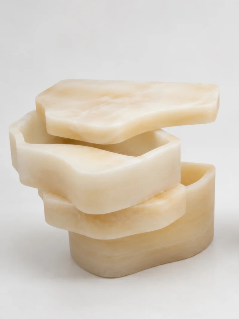 White Moth Nightstand / Side Table in White Onyx Marble