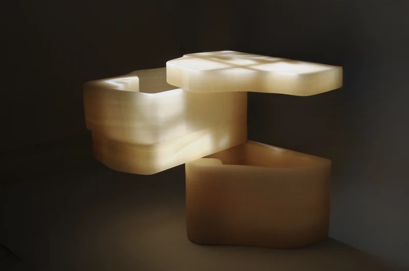 White Moth Nightstand Set in White Onyx Marble