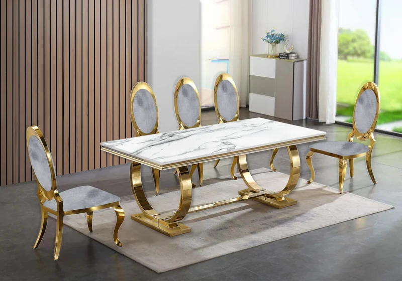 Chaises médaillon velours gris doré - Aura x4