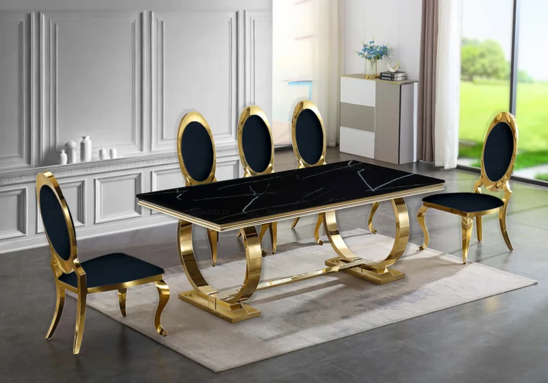 Chaises médaillon velours noir doré - Aura x4