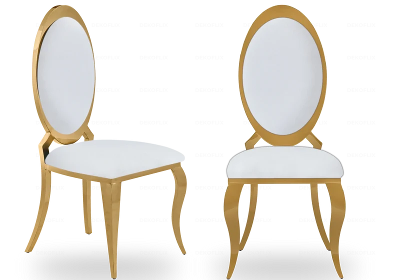 Chaises médaillon simili-cuir blanc doré - Aura x4