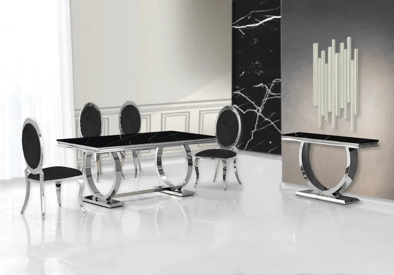 Table à manger marbre noir argent - Bobo