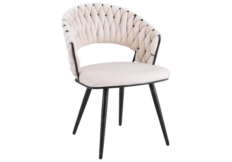 Chaise de table velours beige pieds noirs - Petra x2