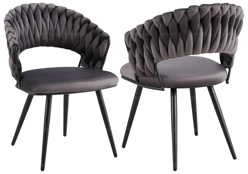 Chaise de table velours taupe pieds noirs - Petra x2