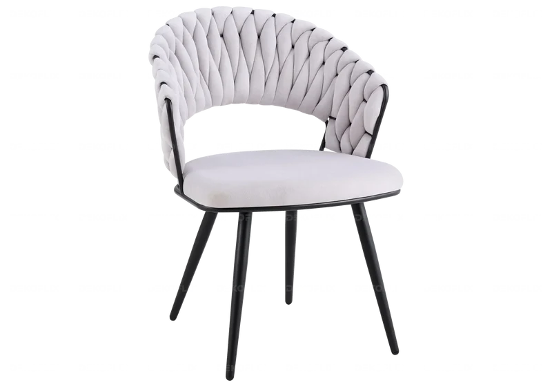 Chaise de table velours gris pieds noirs - Petra x2