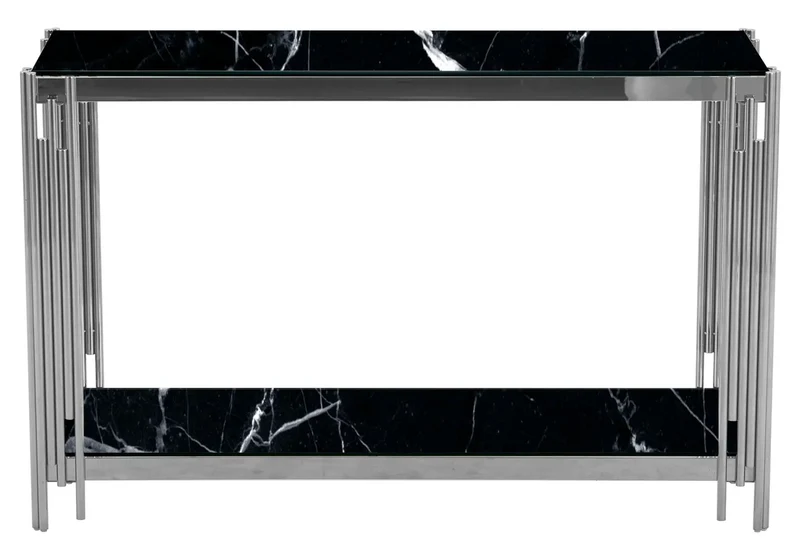 Console argentée marbre noir - Eve