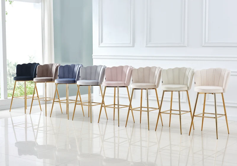 Chaise de bar design coquillage velours écru - Nymea x2