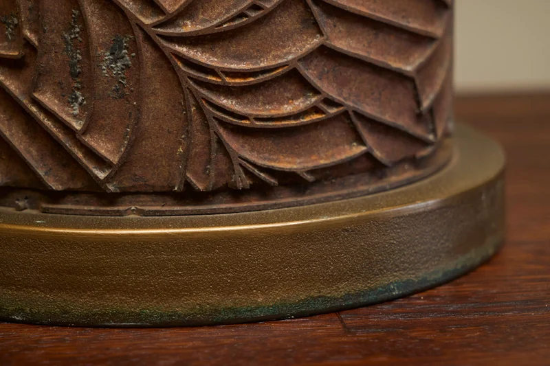Vintage Antoine Callebaut Monumental Table Lamp in Patinated Bronze Belgium 1970s