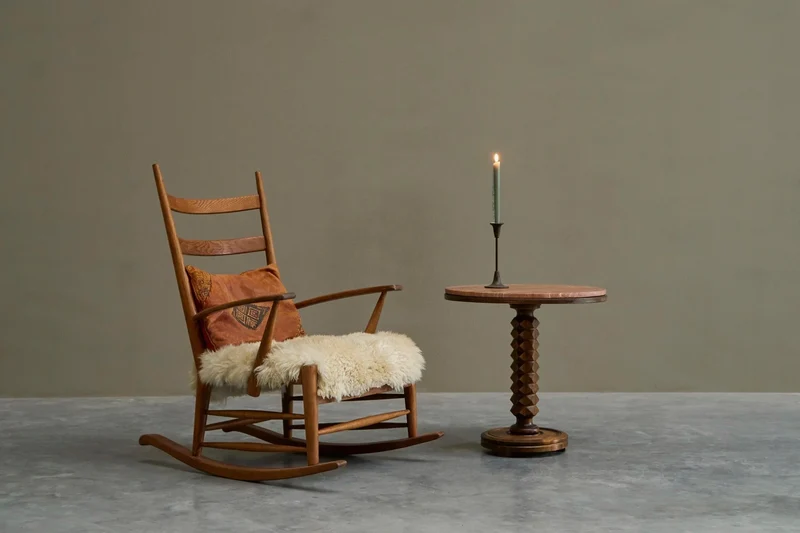 Rocking Chair in Solid Oak and Sheepskin France 1960s