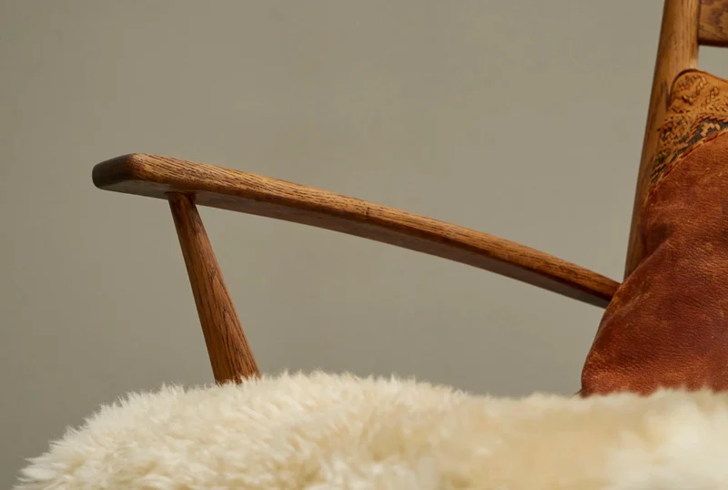 Rocking Chair in Solid Oak and Sheepskin France 1960s