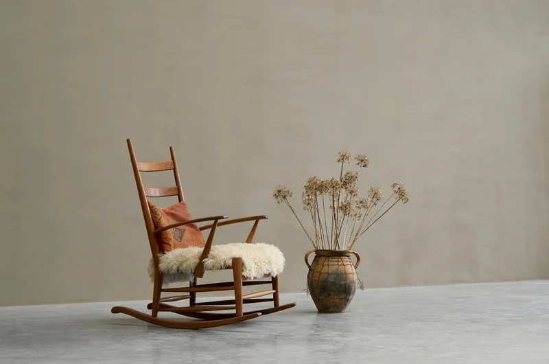 Rocking Chair in Solid Oak and Sheepskin France 1960s