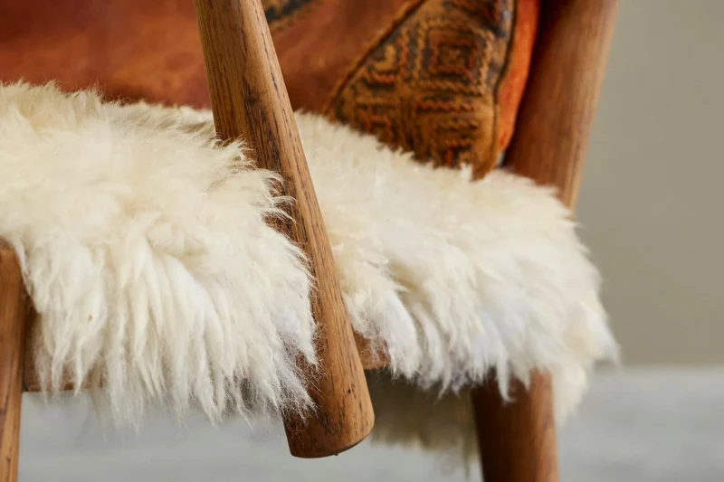 Rocking Chair in Solid Oak and Sheepskin France 1960s