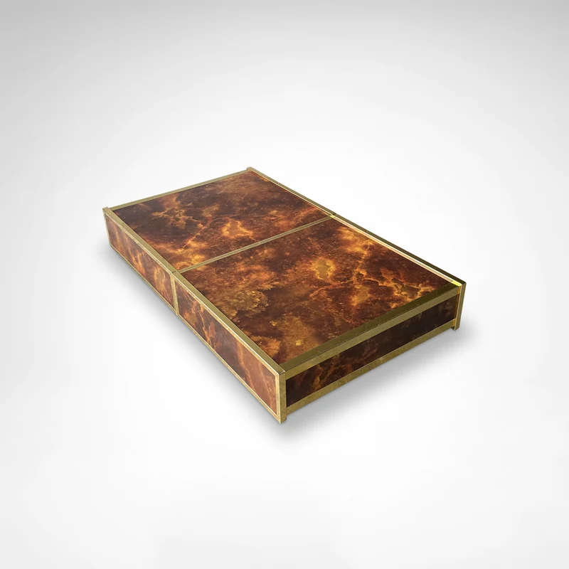 Burl Wood and Brass Coffee Table with Integrated Bar by Maison Lancel