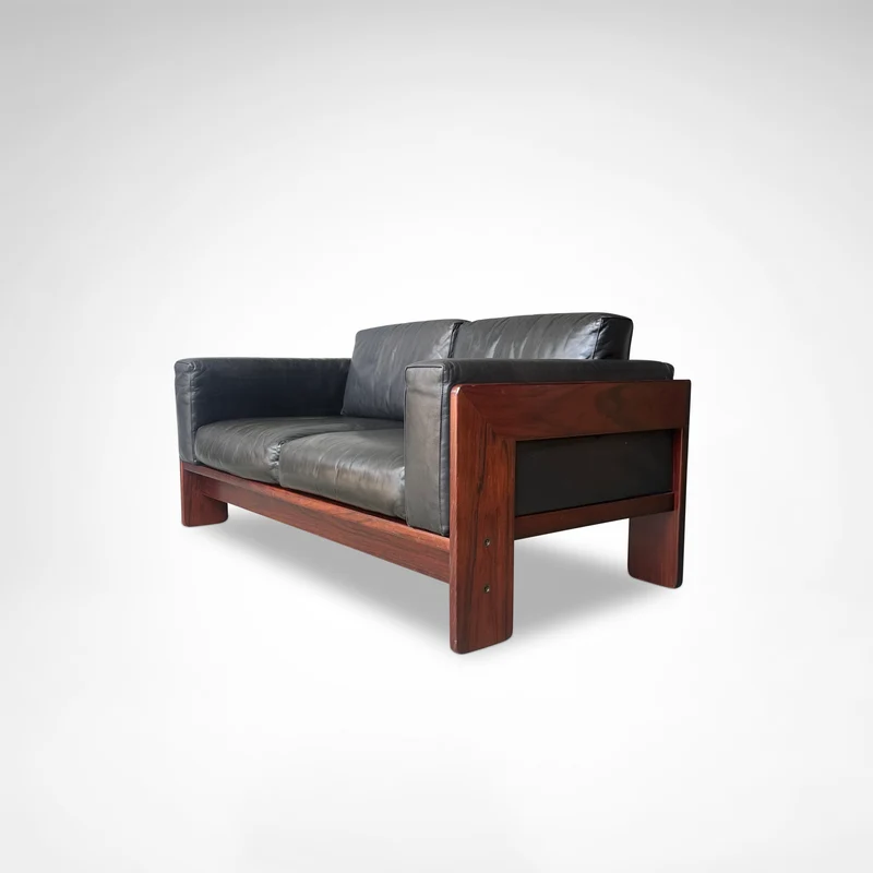 Bastiano 2-Seater Rosewood and Leather Sofa by Afra & Tobia Scarpa for Knoll International, 1980s