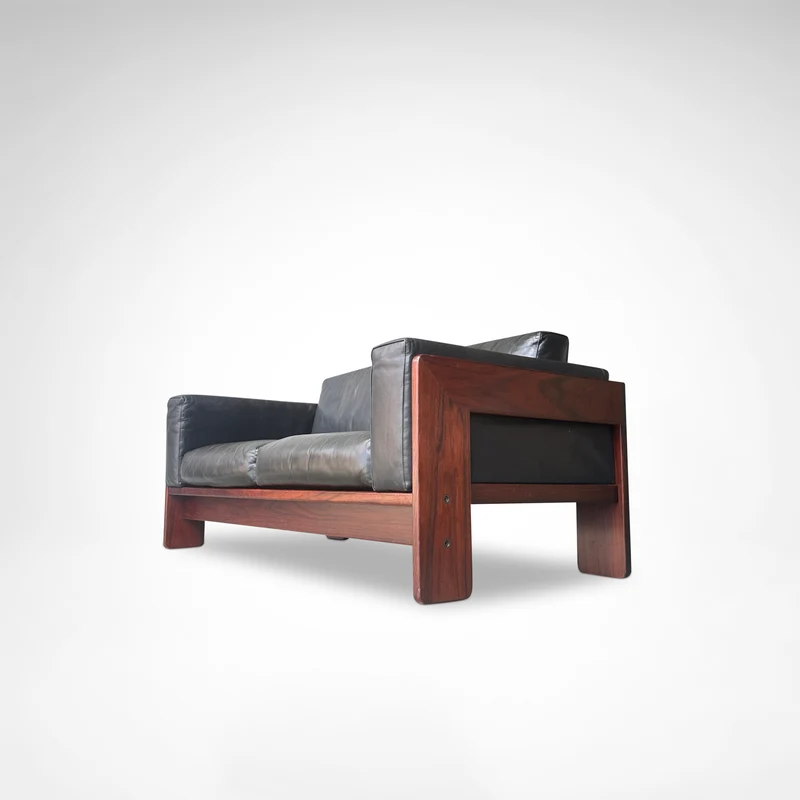 Bastiano 2-Seater Rosewood and Leather Sofa by Afra & Tobia Scarpa for Knoll International, 1980s