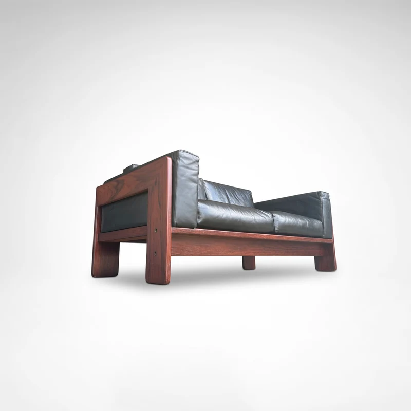 Bastiano 2-Seater Rosewood and Leather Sofa by Afra & Tobia Scarpa for Knoll International, 1980s
