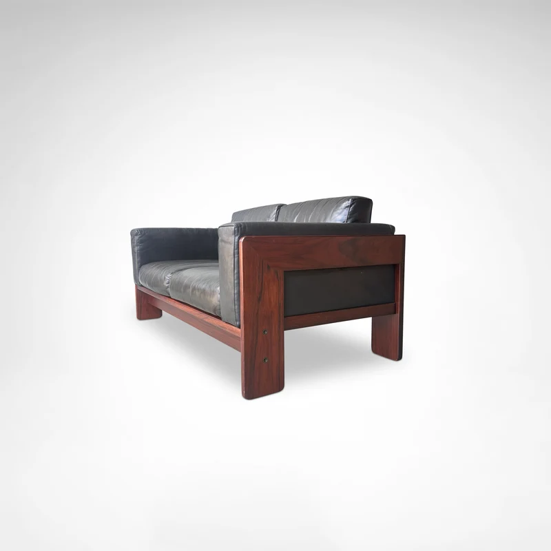 Bastiano 2-Seater Rosewood and Leather Sofa by Afra & Tobia Scarpa for Knoll International, 1980s