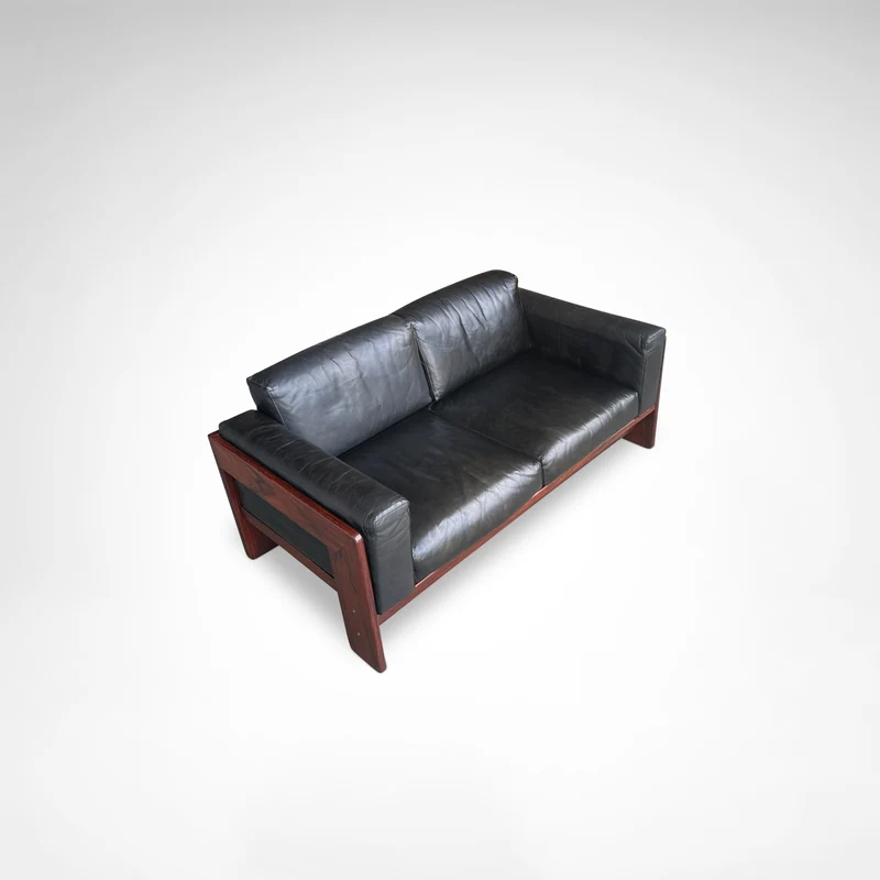 Bastiano 2-Seater Rosewood and Leather Sofa by Afra & Tobia Scarpa for Knoll International, 1980s