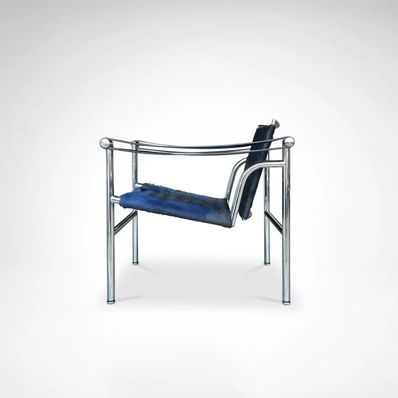 LC1 Blue and Black Ponyskin Armchair by Le Corbusier, Charlotte Perriand & Pierre Jeanneret for Cassina, 1990s