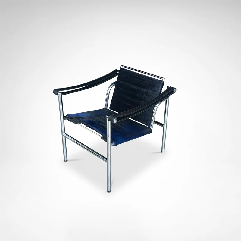 LC1 Blue and Black Ponyskin Armchair by Le Corbusier, Charlotte Perriand & Pierre Jeanneret for Cassina, 1990s
