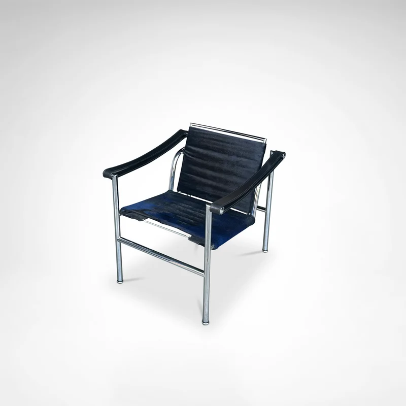 LC1 Blue and Black Ponyskin Armchair by Le Corbusier, Charlotte Perriand & Pierre Jeanneret for Cassina, 1990s