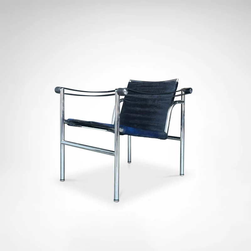 LC1 Blue and Black Ponyskin Armchair by Le Corbusier, Charlotte Perriand & Pierre Jeanneret for Cassina, 1990s